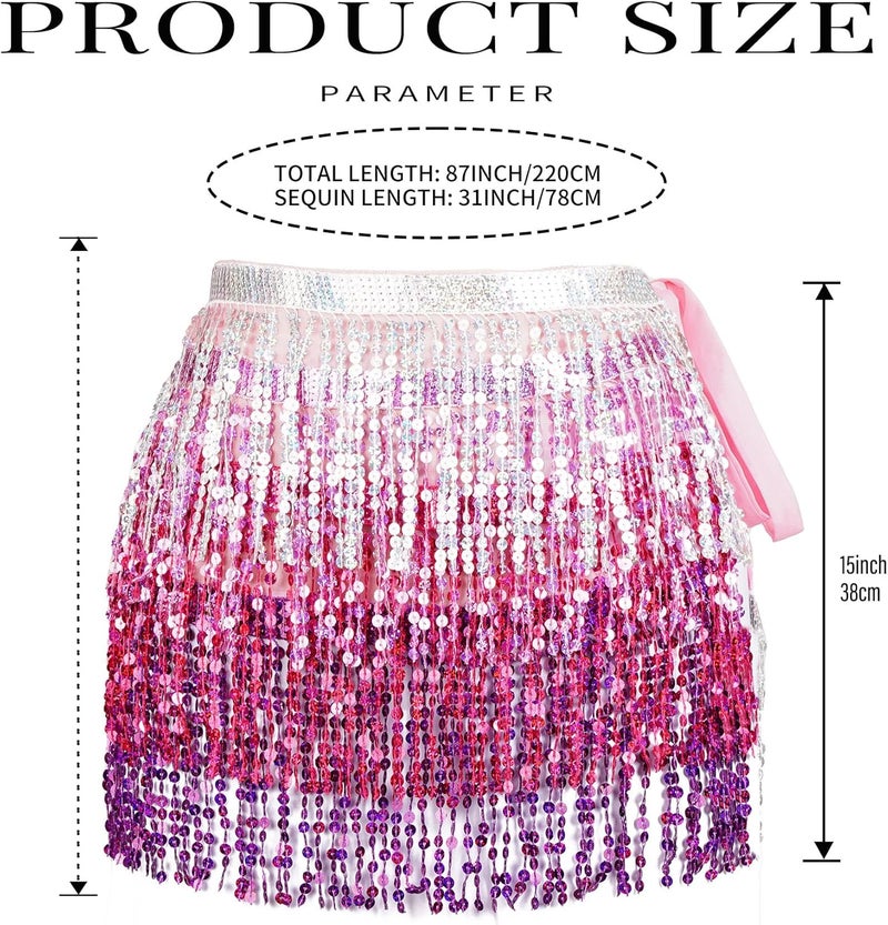 SISKIN Store Sequin Wrap Skirt Belly Dance Hip Scarf Tassel Skirt Sparkly Fringe Skirts Rave Costume for Women Girls - Image 2